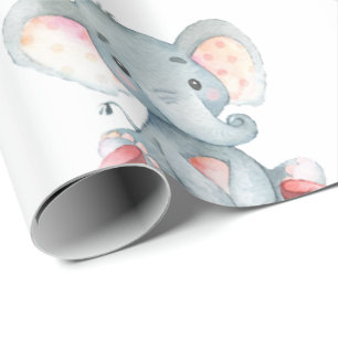 Papel De Presente Nome personalizado Elefant Baby Girl Pink e Cinza