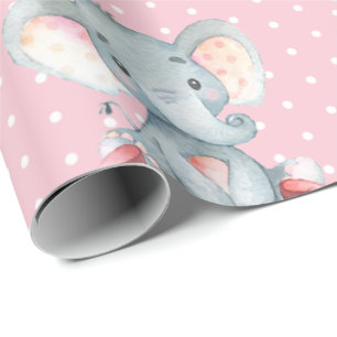 Papel De Presente Nome personalizado Elefant Baby Girl Pink e Cinza