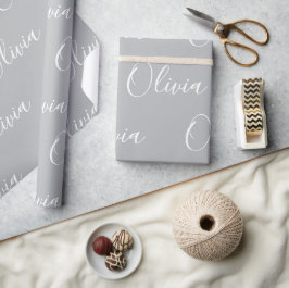 Papel De Presente Nome Personalizado Elegante Cinza Moderno