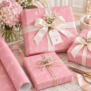 Papel De Presente Nome Personalizado Elegante Rosa Moderno