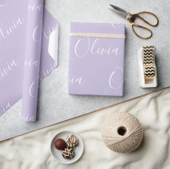 Papel De Presente Nome Personalizado Elegante Roxo Moderno (Artesanato)