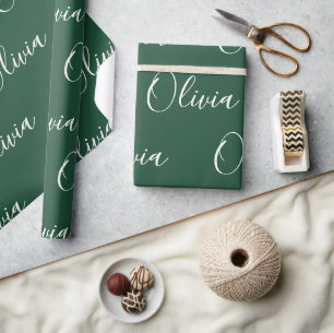 Papel De Presente Nome Personalizado Elegante Verde Moderno