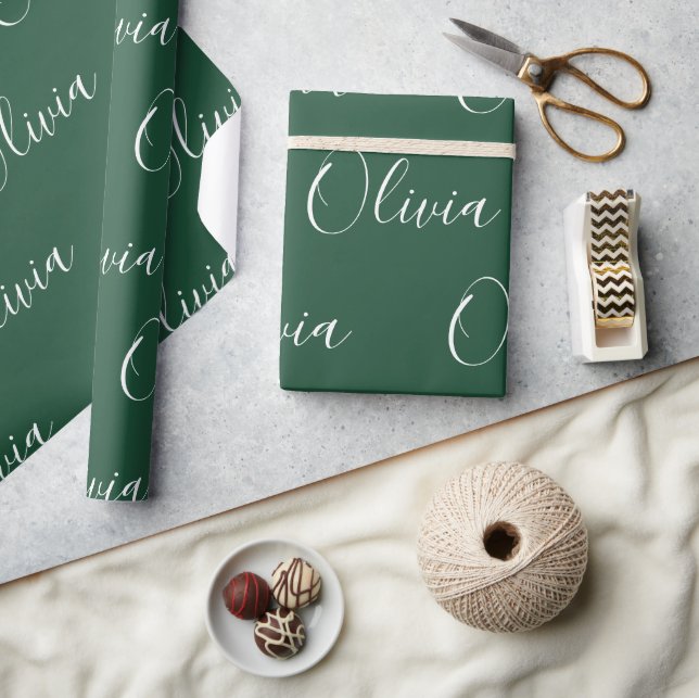 Papel De Presente Nome Personalizado Elegante Verde Moderno (Artesanato)