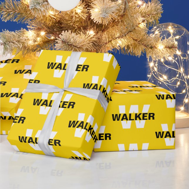 Papel De Presente Nome Personalizado em Monograma Dourado Presente M (Feriados)