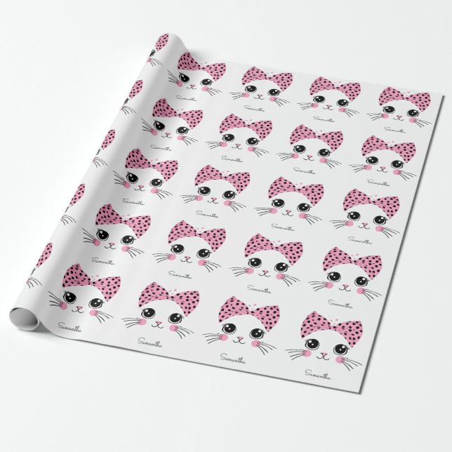 Papel De Presente Nome Personalizado Face De Gato (Desenrolado)