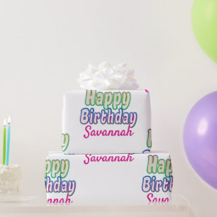 Papel De Presente Nome Personalizado Feliz Aniversário Colorido