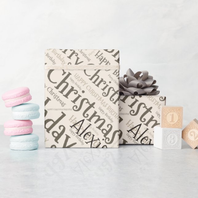 Papel De Presente Nome Personalizado Feliz Aniversário de Natal Engr (Chá de bebê)