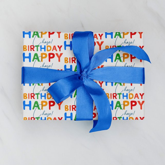 Papel De Presente Nome Personalizado Feliz Aniversário Menino (custom name wrapping paper)