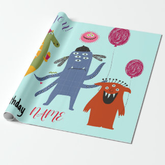Papel De Presente NOME PERSONALIZADO FELIZ MONSTER BIRTHDAY Wraptor