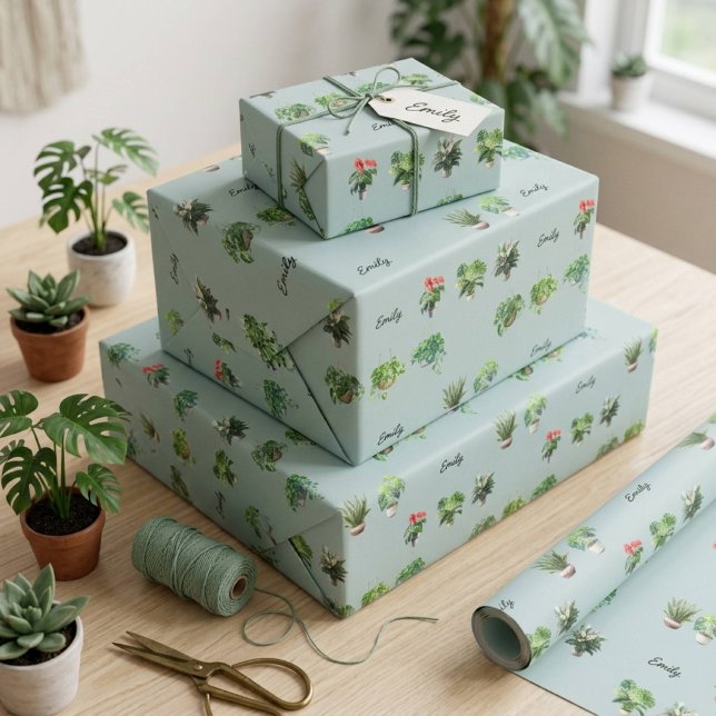 Papel De Presente Nome Personalizado Fofinho Amante de Plantas (Criador carregado)