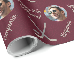 Papel De Presente Nome Personalizado Foto Idade do Esporte Hockey An