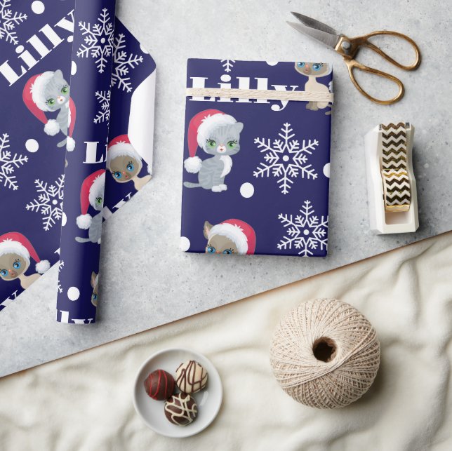 Papel De Presente Nome Personalizado Gatos Natal (Artesanato)