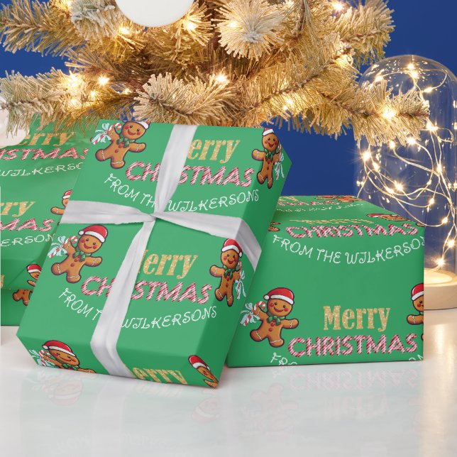 Papel De Presente Nome Personalizado Homem de Biscoito Natal Feliz (Feriados)