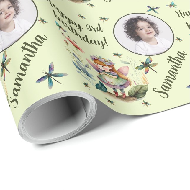 Papel De Presente Nome Personalizado Idade da Foto Aniversário da Fa (Ponta do rolo)