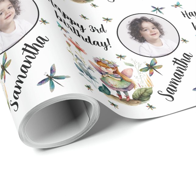 Papel De Presente Nome Personalizado Idade da Foto Aniversário da Fa (Ponta do rolo)