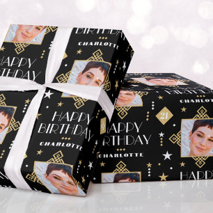 Papel De Presente Nome Personalizado Idade Foto Arte Deco Aniversári