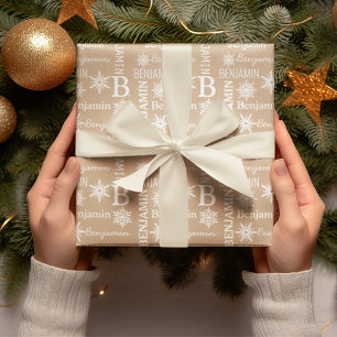 Papel De Presente Nome Personalizado Kraft da Repetição de Neve de N