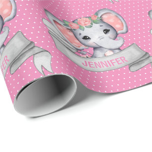 Papel De Presente Nome Personalizado Menina Elefante Rosa