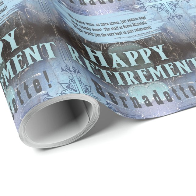 Papel De Presente Nome Personalizado Mensagem Texto Baixa Azul (Ponta do rolo)