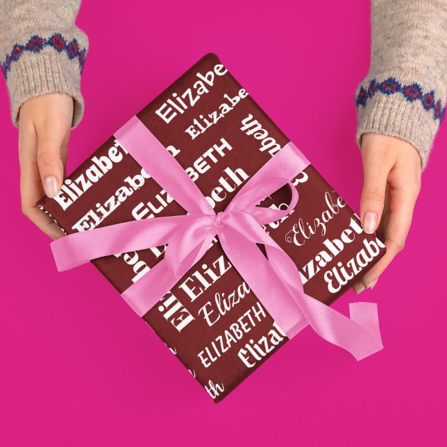 Papel De Presente Nome personalizado Monograma inicial Mídia vermelh (Custom Name Initial Monogram Maroon red White Gift Wrapping Paper)