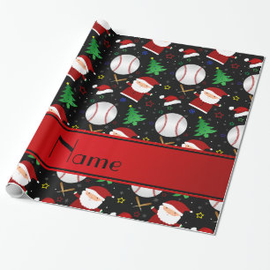 Papel De Presente Nome personalizado natal negro de beisebol