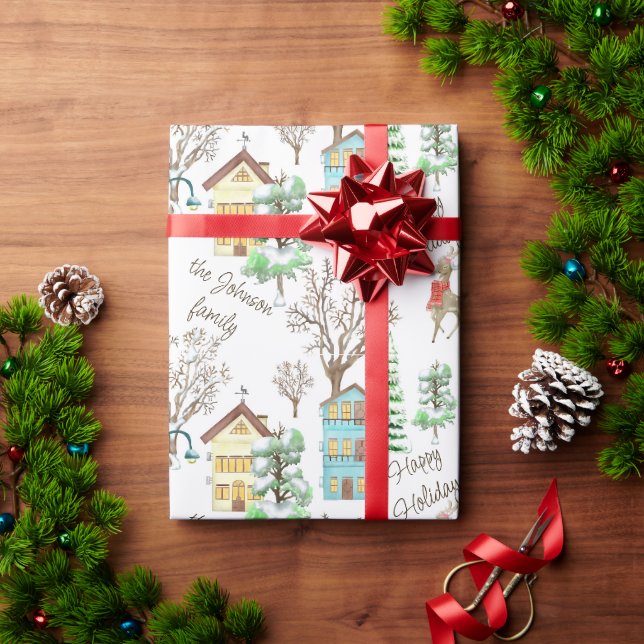 Papel De Presente Nome Personalizado Nordic Winter Hygge Rústico (Presente de Natal)