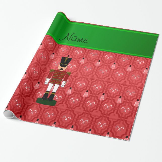 Papel De Presente Nome personalizado nutcracker Red Snowman trellis (Desenrolado)