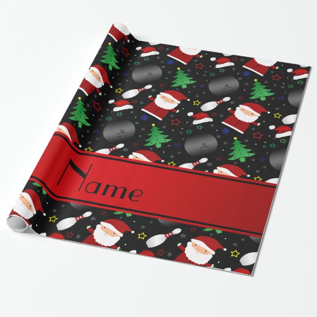 Papel De Presente Nome personalizado padrão de natal da boliche negr (Desenrolado)
