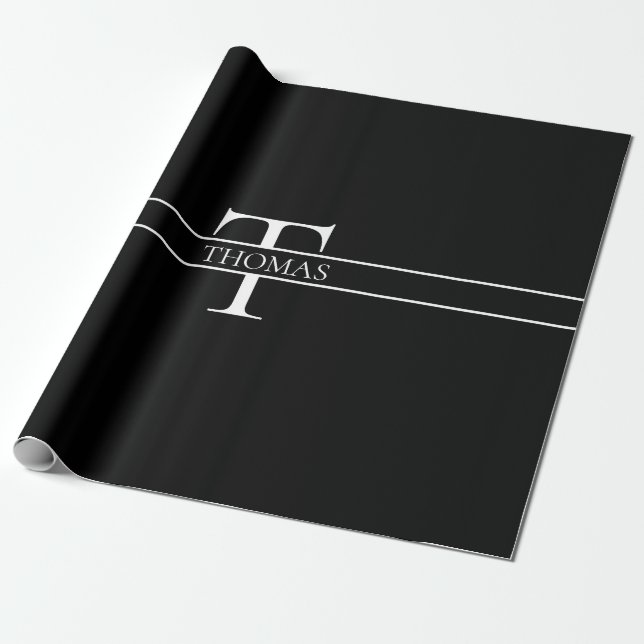 Papel De Presente Nome Personalizado Personalizado Elegante Monogram (Desenrolado)