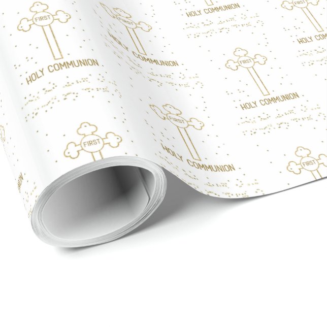 Papel De Presente Nome Personalizado Primeira Comunhão Cruz com Apar (Ponta do rolo)
