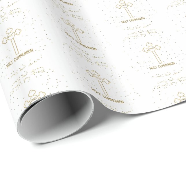 Papel De Presente Nome Personalizado Primeira Comunhão Cruz com Apar (Ponta do rolo)