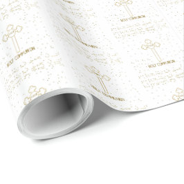 Papel De Presente Nome Personalizado Primeira Comunhão Cruz com Apar