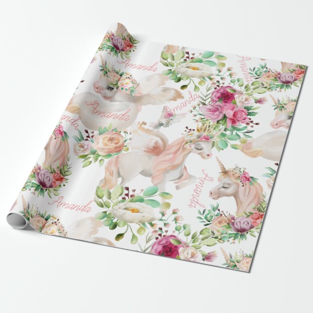 Papel De Presente Nome Personalizado Unicorn Lover Bonito (Desenrolado)