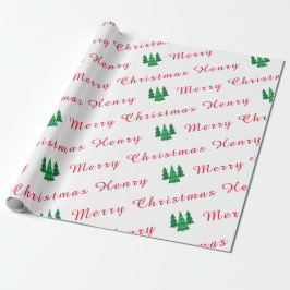 Papel De Presente Nome Personalizado Vermelho e Branco Feliz Natal