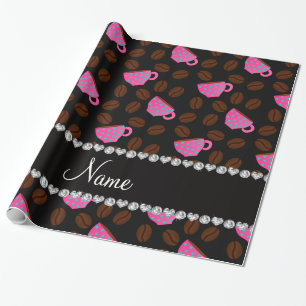 Papel De Presente Nome personalizado xícaras de café cor-de-rosa pre