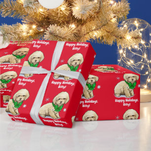 Papel De Presente Nome Personalizar Poodle Puppy no Arco de Natal