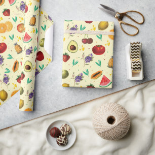 Papel De Presente Nome Pessoal Frutas Tropicais E Produtos Hortícola
