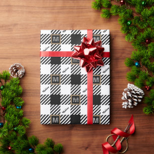 Papel De Presente Nome preto e branco + Monograma de verificação d