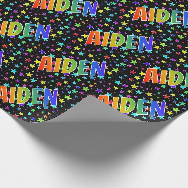 Papel De Presente Nome próprio do arco-íris "AIDEN" + estrelas (Ponta)