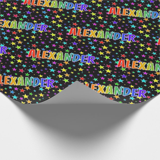 Papel De Presente Nome próprio do arco-íris "ALEXANDER" + estrelas (Ponta)