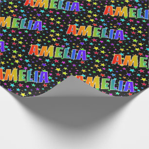 Papel De Presente Nome próprio do arco-íris "AMELIA" + estrelas