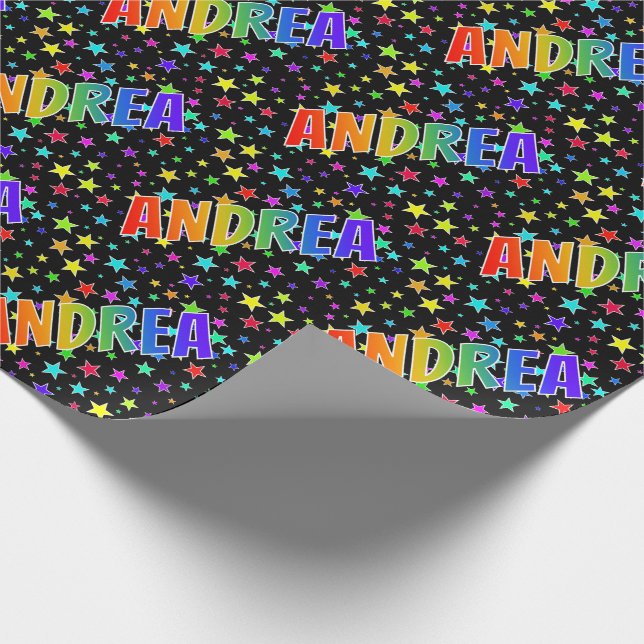 Papel De Presente Nome próprio do arco-íris "ANDREA" + estrelas (Ponta)