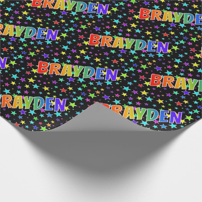 Papel De Presente Nome próprio do arco-íris "BRAYDEN" + estrelas (Ponta)