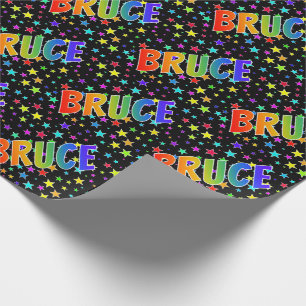 Papel De Presente Nome próprio do arco-íris "BRUCE" + estrelas