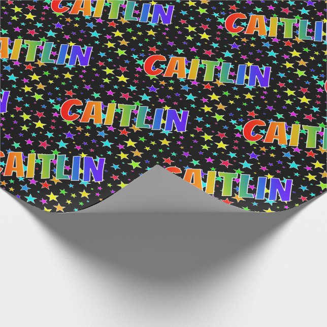 Papel De Presente Nome próprio do arco-íris "CAITLIN" + estrelas (Ponta)