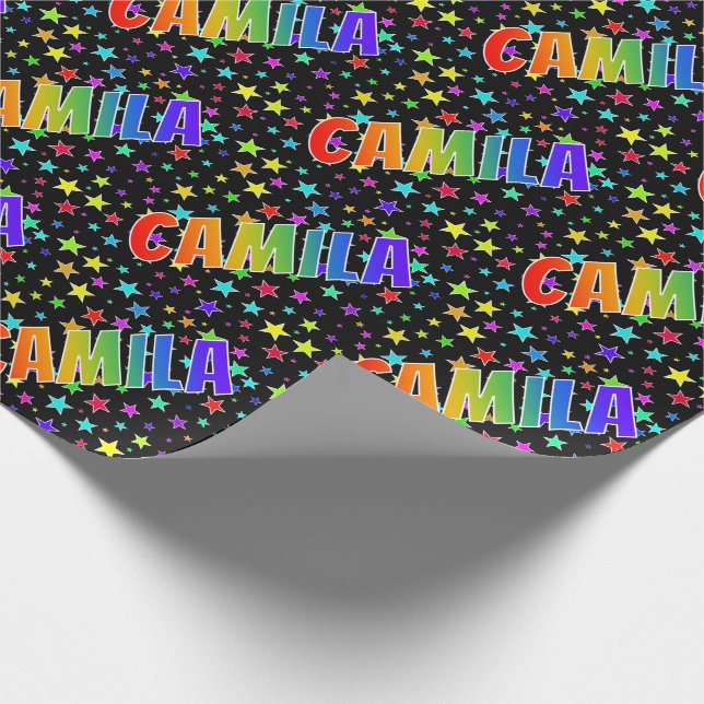 Papel De Presente Nome próprio do arco-íris "CAMILA" + estrelas (Ponta)