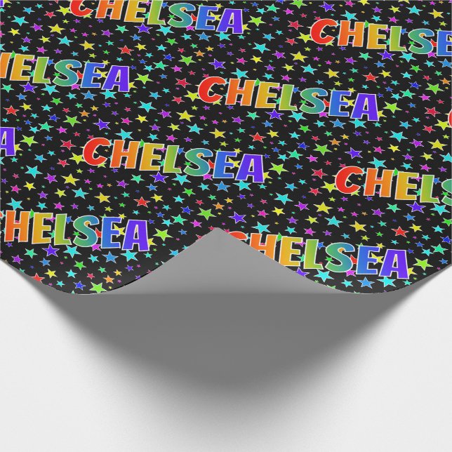 Papel De Presente Nome próprio do arco-íris "CHELSEA" + estrelas (Ponta)