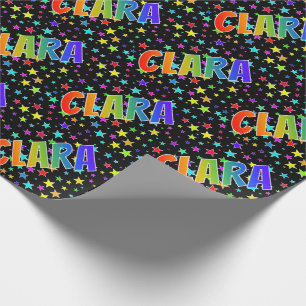 Papel De Presente Nome próprio do arco-íris "CLARA" + estrelas