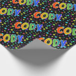 Papel De Presente Nome próprio do arco-íris "CODY"   estrelas<br><div class="desc">Este design divertido, vibrante e multicolorido apresenta o nome comum "CODY", tendo um espectro de arco-íris colorido, como um padrão de coloração. Ele também apresenta um padrão impressionante em forma de estrela. Um papel de embrulho vibrante como este pode ser divertido de usar quando se dá um presente a alguém...</div>
