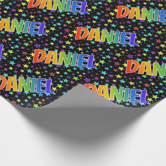 Papel De Presente Nome próprio do arco-íris "DANIEL" + estrelas (Ponta)